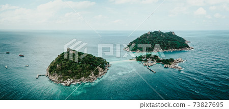 Aerial view of Koh Nang Yuan, in Koh Tao, Samui province, Thailand, south east Asia Aerial view of Koh Nang Yuan, in Koh Tao, Samui province, Thailand, south east Asia 73827695
