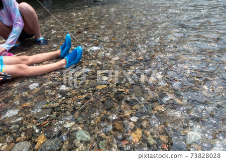 outing to the riverside, playing in a river, summer holiday 73828028