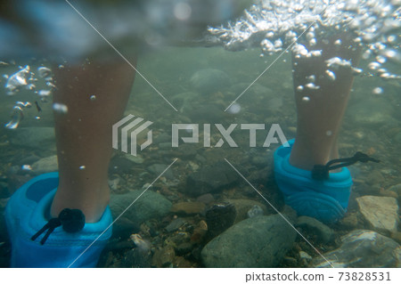 outing to the riverside, playing in a river, summer holiday 73828531