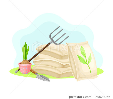 Garden Tools and Equipment with Iron Fork and Trowel Vector Composition Garden Tools and Equipment with Iron Fork and Trowel Vector Composition 73829066