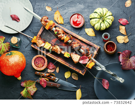 Kebab with meat and pumpkin Kebab with meat and pumpkin 73832642