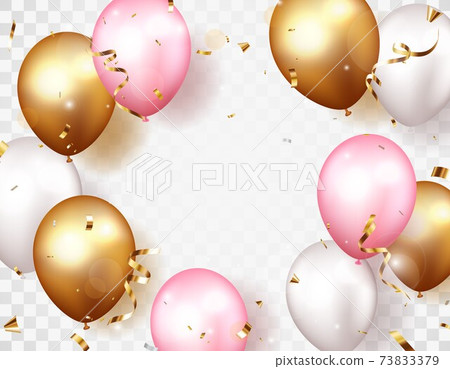Celebration banner with gold confetti and balloons Celebration banner with gold confetti and balloons 73833379
