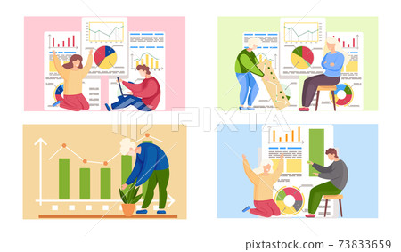 Coworking office and employees sharing working space. Woman typing on laptop, man reports Coworking office and employees sharing working space. Woman typing on laptop, man reports 73833659