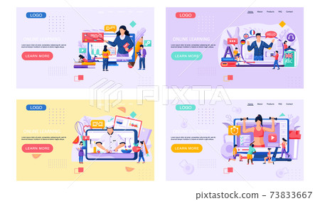 Online learning landing page template, a set of four scenes with remote education concept Online learning landing page template, a set of four scenes with remote education concept 73833667