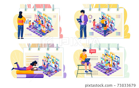 The concept of choosing a future profession. Woman and man students with a laptop looking for job 73833679