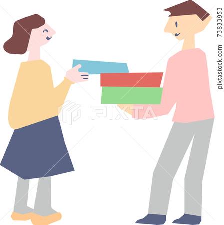 負擔和合作的男人和女人（夫婦，夫婦，朋友）的圖像，彩色插圖無線條 73833953