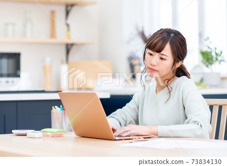 一個年輕的女子,患有遠程辦公 一個年輕的女子,患有遠程辦公 73834130
