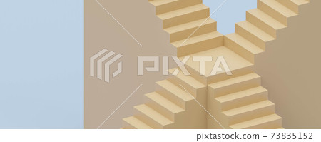 abstract minimalistic ochre stair case on blue background 3d render illustration 73835152