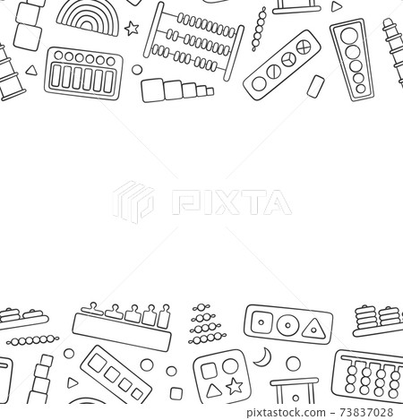 Hand drawn kid toys for Montessori games. Education logic toys for preschool children. Montessori system for early childhood development Hand drawn kid toys for Montessori games. Education logic toys for preschool children. Montessori system for early childhood development 73837028