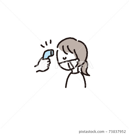 Illustration of a person measuring the temperature with a non-contact thermometer 73837952