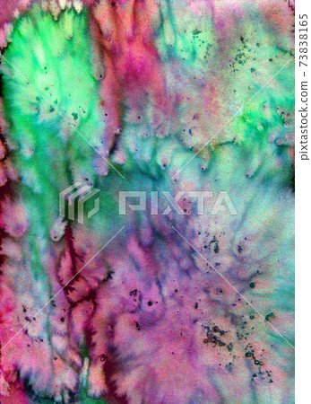 Multicolored watercolor background with granulation effect. Pink, green and emerald colors 73838165