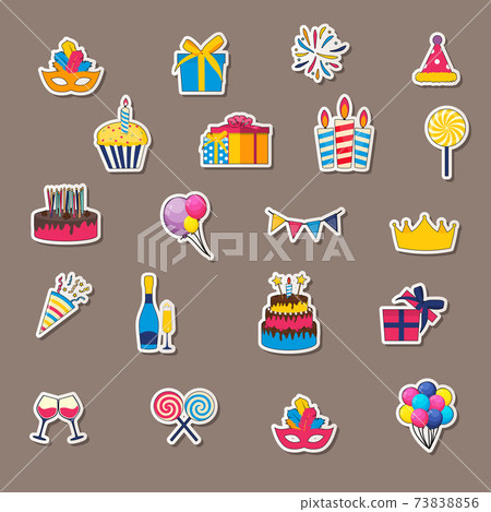 Happy birthday sticker icons set. Icons design for your product, web and mobile applications. Vector Illustration EPS10 73838856