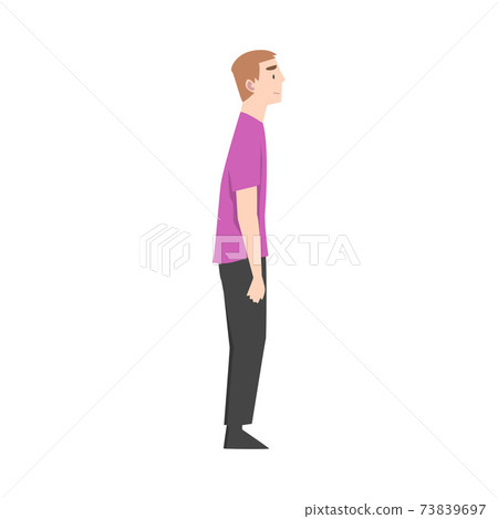 Young Man Wearing Casual Clothes Standing and Waiting, Side View Cartoon Style Vector Illustration Young Man Wearing Casual Clothes Standing and Waiting, Side View Cartoon Style Vector Illustration 73839697