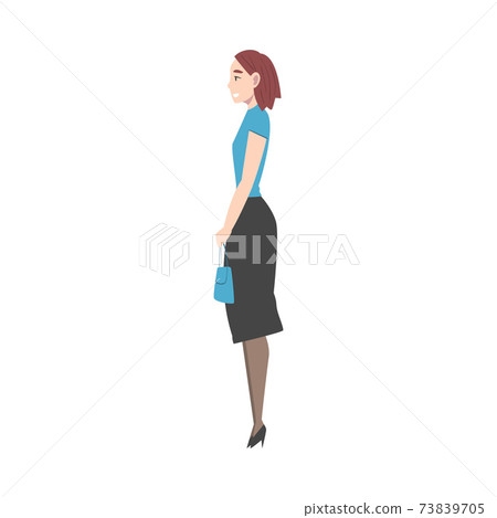 Fashion Template Of Women In Standing Pose. 9 Head Size For Technical  Drawing With Main Lines. Lady Figure Front, Back, 3-4 And Side View. Vector  Outline Girl For Fashion Sketching And Illustration.