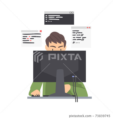 Man Web Developer or Programmer Working In... - Stock Illustration ...