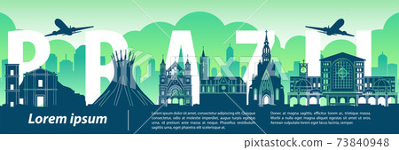 Brazil famous landmark style,big country name inside,vector illustration Brazil famous landmark style,big country name inside,vector illustration 73840948