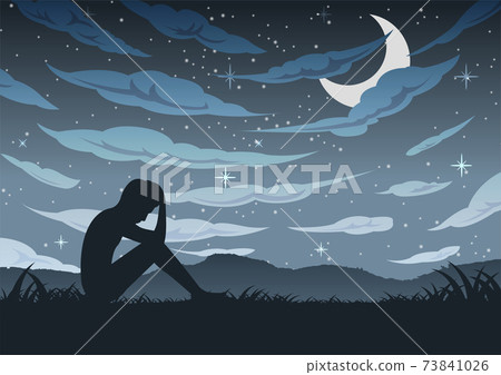 Man sit alone with sad and hopeless around with cloud sky in dark night 73841026
