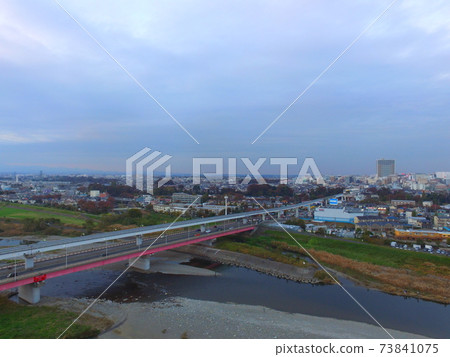 Aerial view of the Tama City Monorail Line / JR Tachikawa Station area with a drone (Hino City, Tokyo) 73841075