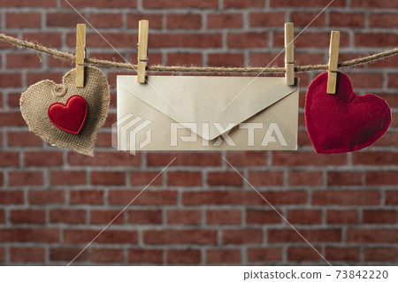 Envelope and hearts hearts on rope Valentine day Envelope and hearts hearts on rope Valentine day 73842220