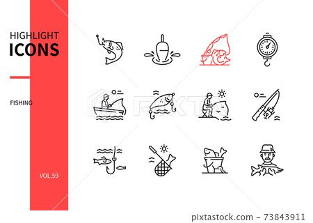 Fishing concept - line design style icons set 73843911