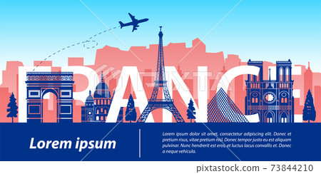 France famous landmark silhouette style,France text within,travel and tourism 73844210