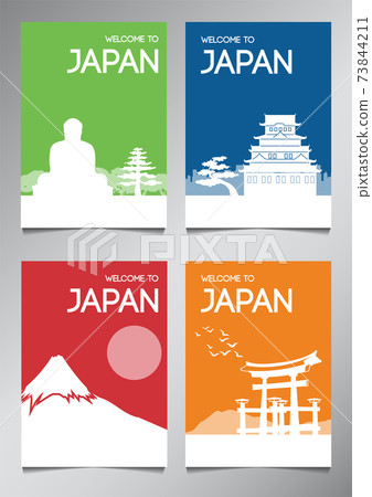Japan famous landmark and symbol in silhouette style with multi color theme brochure set 73844211