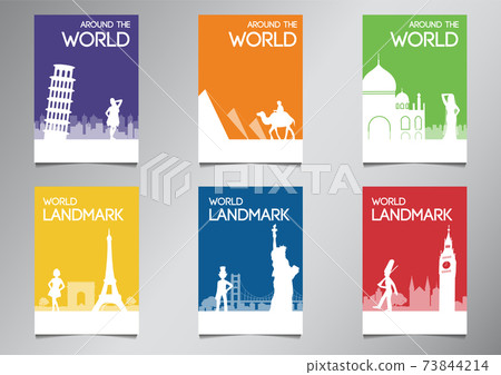 world famous landmark and symbol in silhouette style with multi color theme brochure set world famous landmark and symbol in silhouette style with multi color theme brochure set 73844214