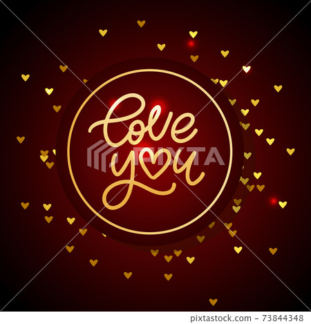 Valentine card Love you with calligraphic lettering on a red background. Vector illustration. 73844348