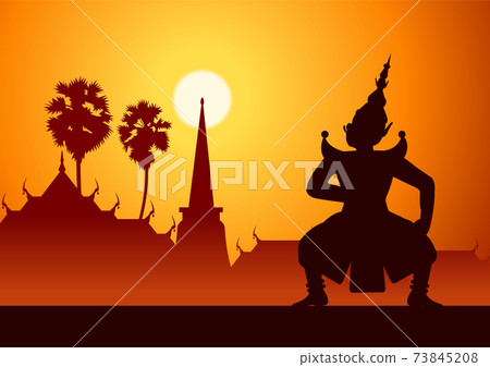Thai ancient literature play of Ramaya called pantomine king of giant is angry,silhouette style Thai ancient literature play of Ramaya called pantomine king of giant is angry,silhouette style 73845208
