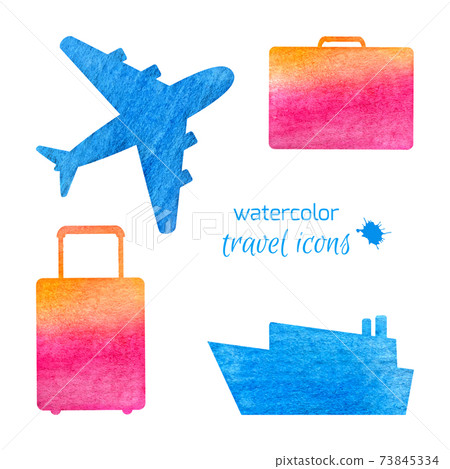 Watercolor travel icons 73845334