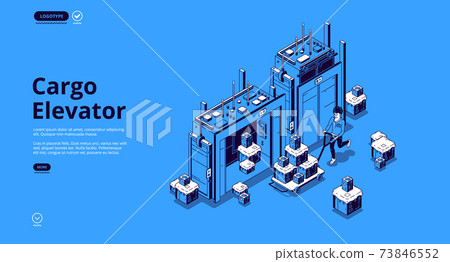 Cargo elevator or lift isometric landing page Cargo elevator or lift isometric landing page 73846552