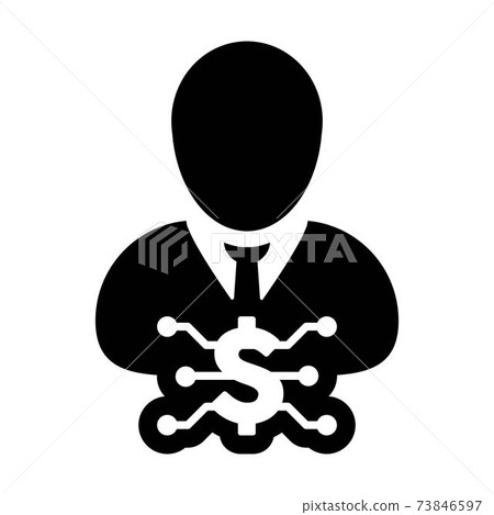 User icon vector digital dollar currency with male user person profile avatar for digital wallet in a glyph pictogram illustration 73846597
