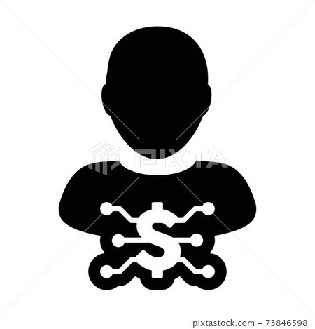 Transaction icon vector digital dollar currency with male user person profile avatar for digital wallet in a glyph pictogram illustration 73846598