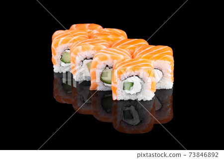 Classic Roll Philadelphia on a black background with reflection. 73846892