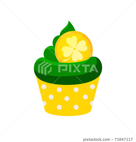 St Patrick cupcake with gold coin isolated on white background. 73847117