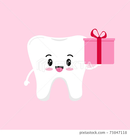 Valentines day tooth with gift dental icon isolated. 73847118