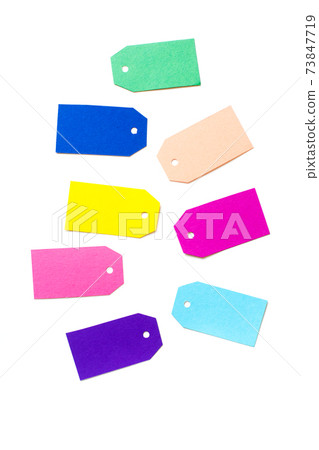 The bright paper price tags with copy space for a children's store 73847719