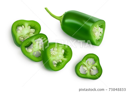 jalapeno peppers isolated on white background. Green chili pepper with clipping path. Top view. Flat lay jalapeno peppers isolated on white background. Green chili pepper with clipping path. Top view. Flat lay 73848833