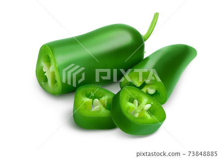 jalapeno peppers isolated on white background. Green chili pepper with clipping path and full depth of field. jalapeno peppers isolated on white background. Green chili pepper with clipping path and full depth of field. 73848885
