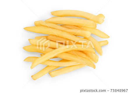 French fries or fried potatoes isolated on white background with clipping path and full depth of field. Top view. Flat lay French fries or fried potatoes isolated on white background with clipping path and full depth of field. Top view. Flat lay 73848967