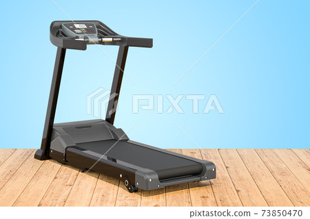 Treadmill on the wooden planks, 3D rendering 73850470