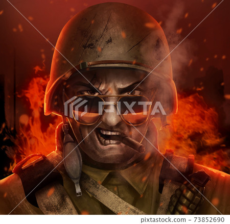 Angry american soldier war face illustration. 73852690