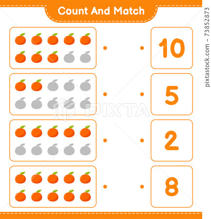Count and match, count the number of Tangerin and match with right numbers. Educational children game, printable worksheet, vector illustration Count and match, count the number of Tangerin and match with right numbers. Educational children game, printable worksheet, vector illustration 73852873