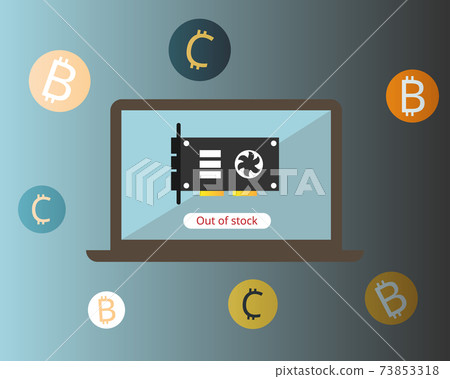 high demand for graphics card for mining cryptocurrency such as bitcoin vector 73853318