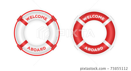 Realistic red and white boat lifebuoy rings. 3d lifebuoys. Rescue life belt illustration 73855112
