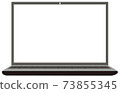 Black laptop with keyboard and monitor in front 73855345