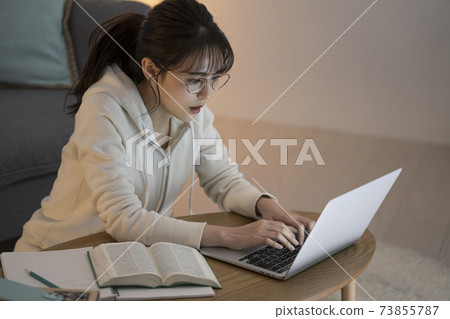 A young woman working on a laptop A young woman working on a laptop 73855787