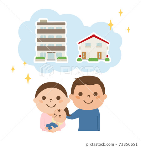 Illustration of a young couple. Women and men who decide to buy an apartment or house. Illustration of a young couple. Women and men who decide to buy an apartment or house. 73856651
