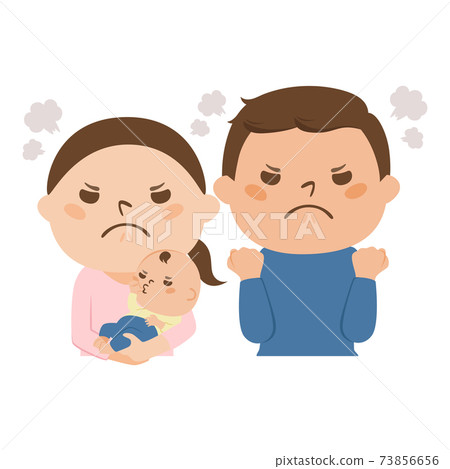 Illustration of a young couple. Women and men who are angry with any problems or quarrels. 73856656