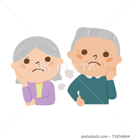 Illustration of an old couple. Senior women and men sighing in trouble. 73856664